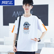 阿尼三青少年短袖T恤男夏季2025新款潮流帥氣初中高中學(xué)生大童體恤夏裝   白色 L