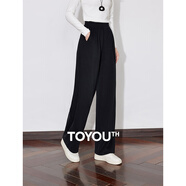 初語(yǔ)加絨保暖直筒休閑褲女2024新款秋冬款寬松顯瘦衛衣褲慵懶長(cháng)褲 黑色 M