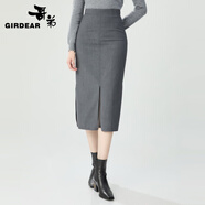哥弟（GIRDEAR）女裝高腰H型中長款直筒開叉包臀半身裙1200232 蓖麻灰 XL (5碼)