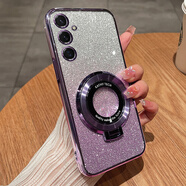 星因三星C55手機殼C55 5G版保護C5560硅膠套galaxy全包防摔samsung透明軟殼galaxyc帶支架男女c555g新 【閃粉-暗夜紫】透明電鍍送全屏鋼膜+同款支架 三星Galaxy C55 5G