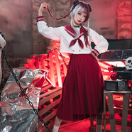 未萱 jk制服冬季套裝半身裙戰火與玫瑰JK秋冬水手服百褶短裙長(cháng)袖海領(lǐng) 赤領(lǐng)白二本長(cháng)袖+紅裙70cm XL 均碼