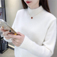 寵琳加厚毛衣女秋冬新款韓版寬松高領(lǐng)套頭百搭針織打底衫休閑上衣女 米白色 S碼 建議85-96斤