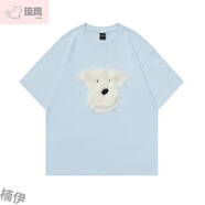 琉鳳做夢(mèng)特長(zhǎng)生 日系可愛(ài)毛絨短袖T恤女減齡ins情侶半袖2024夏季上衣 藍(lán)色 M