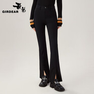 哥弟（GIRDEAR）女裝高腰前開叉微喇休閑褲女1100452 1196452 黑-長款 XL (5碼)