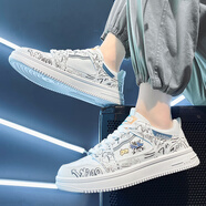 跨洋板鞋男2024新款四季時(shí)尚潮流百搭男鞋軟底學(xué)生休閑鞋子男 22-90白色 39