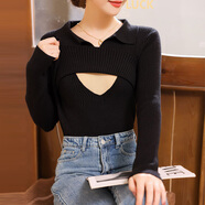 米婭琳 孕婦裝秋裝孕婦針織衫秋冬季時(shí)尚中長(cháng)款產(chǎn)后哺乳衣外出打底上衣 黑色 L（適合110-130斤）