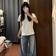 嬌茹妮2025年新款正肩短袖T恤女夏季小個子短款修身顯瘦學生棉打底上衣 白色 L （88—100斤）