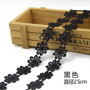 TTT彩色編織韓國肩帶文胸帶內衣帶鏤空鉤花蕾絲花朵透明隱形花邊 黑色 花朵直徑約2.5cm【1米價(jià)】