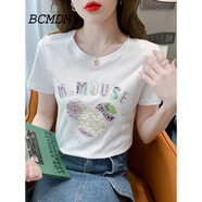 BCMDM香港潮牌休閑白色T恤女 2025夏季新款修身顯瘦小個(gè)子百搭通勤短袖 白色 XL [116-130斤]