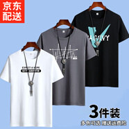 誠(chéng)宜佳【3件裝】純棉短袖T恤男新款大碼半袖男打底衫t恤圓領(lǐng)印花男半袖 KY7白+點(diǎn)線鐵灰+藍(lán)v黑 L 建議 120/135斤