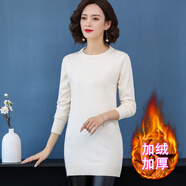 蒂默奇針織衫打底毛衣中長款加絨加厚女低領(lǐng)寬松韓版秋冬保暖衫 米白色 M
