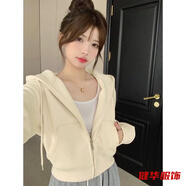 茵侈小個(gè)子短款衛(wèi)衣拉鏈外套女顯瘦春秋冬款連帽開衫ins新款 杏色-秋冬外套女洋氣高級(jí) 加絨 S 建議90斤內(nèi)-秋冬外套女洋氣高級(jí)