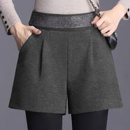 淺雖紅2025秋冬新款毛呢短褲女寬松闊腿加厚小眾設計感高腰靴褲子女TL 灰色 2XL 130到145斤