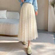 歐偲麥 網(wǎng)紗半身裙女春秋新款百褶裙高腰a字氣質(zhì)顯腿長(cháng)紗裙 9153 杏色 均碼(建議90-155斤)