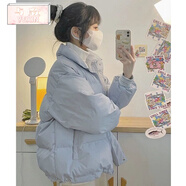 與欣秋學院風棉襖外套女學生初中高中生溫柔風加厚原宿面包服 藍色【加棉款】 均碼