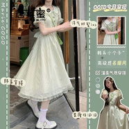 唐菓蜜連衣裙女夏季2025新款女裝韓系減齡甜美風(fēng)泡泡袖法式初戀裙子夏天 香草綠中長(zhǎng)款 S