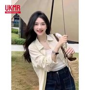 UKMR寬松休閑防曬開(kāi)衫襯衣上衣夏季新款設計感小眾長(cháng)袖綠色襯衫外套女 杏色 M 建議90-100斤