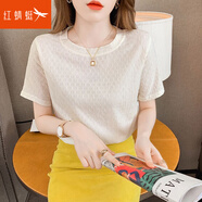 紅蜻蜓冰絲短袖t恤女2025年春夏季薄款新款女裝韓版氣質(zhì)上衣女士體恤 短袖杏色 L