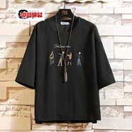 執琴之手 220斤七分袖男士短袖T恤韓版潮流加肥加大碼寬松中袖潮牌上衣服 43黑色 5XL (190至210斤可穿)