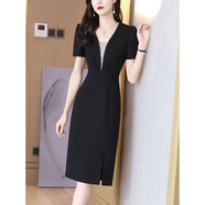 【特價撿漏】高檔輕奢品牌裙子女夏2022新款短袖修身氣質(zhì)蠶絲連衣裙女時尚包臀裙小黑裙 香檳色 XL