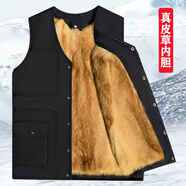 羊毛馬甲男秋冬季馬夾爸爸裝中老年人保暖加厚棉羊皮皮毛一體背心 原色皮草款【升級可拆卸】 4XL【建議140-160斤】3尺6