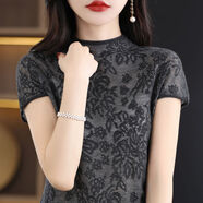漠煜中袖上衣女新款精紡短袖針織衫半高領(lǐng)蕾絲鏤空薄款洋氣夏季T恤衫 新純灰 S 90斤以?xún)?
                                         title=