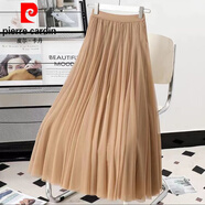 皮爾卡丹（pierre cardin）網(wǎng)紗半身裙女中長(zhǎng)款720度大擺舞蹈裙新疆舞裙廣場(chǎng)舞紅裙子高腰字 卡其色 【軟紗】 均碼 85厘米裙長(zhǎng)身高1.61-1.65米