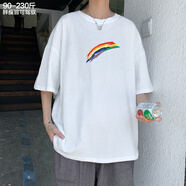 胖子特大碼230斤肥佬短袖T恤男圓領(lǐng)夏季裝加肥大碼潮流胖子彩虹印花半袖寬松韓版清新加肥加大碼潮牌 白色 5XL210至230斤可穿