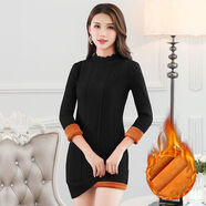 頌玫芬小個(gè)子緊身中長(cháng)款毛衣秋天2022秋冬季長(cháng)袖針織連衣裙韓版中長(cháng)款包 黑色加絨加厚 均碼 s