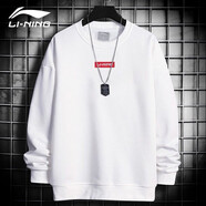 李寧（LI-NING）衛(wèi)衣男女情侶春秋新品運動連帽外套長袖套頭休閑上衣寬松運動服 標(biāo)準(zhǔn)白（春秋-圓領(lǐng)薄絨） L