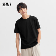 森馬（Semir）[純棉]短袖T恤男夏季簡約純色修身短t百搭t恤男 [100%棉]黑色90001 L