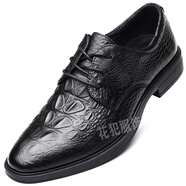 ZFVJATBULLDEF公牛道夫承思新款鱷魚(yú)紋男士頭層牛皮隱形內增高休閑商務(wù) 黑色增高 38