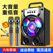 拼搏者 便攜藍牙音箱低音炮大音量戶外小型廣場舞音響迷你手提家用帶麥克風手機微信收款語音播報器 升級版+2個無線話筒