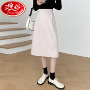 浪莎毛呢半身裙女秋冬新款開叉中長(zhǎng)款A(yù)字裙高腰通勤百搭顯瘦包臀裙 杏色 L 建議111-120斤