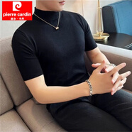 皮爾卡丹（pierre cardin）秋冬男士毛衣半高領(lǐng)短袖內搭針織衫男緊身中領(lǐng)純色線(xiàn)衣修身打底衫 黑色 【高質(zhì)量】 M 【建議80-95斤】