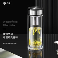 萬象（WANXIANG）雙層玻璃杯大容量高顏值簡約商務(wù)泡茶杯帶蓋高硼硅玻璃杯車載便攜 V48RL-鈦黑亮370ml