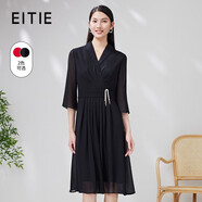 愛(ài)特愛(ài)（EITIE）氣質(zhì)翻領(lǐng)七分袖雪紡連衣裙高腰通勤優(yōu)雅夏新款女裝7007764 黑色20 M 160