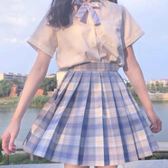 唐努烏【7件套】JK制服襯衫裙套裝學(xué)生百褶裙正統半身裙學(xué)院風(fēng)短裙子 冰淇淋短袖【7件套】 XL 【115-125斤】