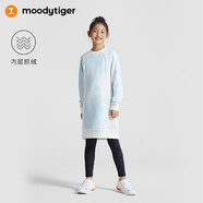 moodytiger女童連衣裙抓絨保暖秋冬季大童中長(cháng)款裙子柔軟彈力長(cháng)袖圓領(lǐng)運動(dòng)裙 粹色藍 110 cm