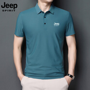 JEEP SPIRIT吉普冰絲短袖t恤男夏季翻領(lǐng)polo 衫速干透氣商務(wù)休閑上衣半袖男裝 BYBL-8888孔雀藍 M 【建議90-115斤】