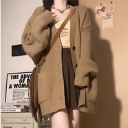 蠻丂慵懶風(fēng)寬松加厚毛衣外套女秋冬2025新款韓版百搭針織開(kāi)衫外套穿搭 針織慵懶風(fēng)開(kāi)衫（80-135斤）