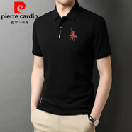 皮爾卡丹（pierre cardin）夏季翻領(lǐng)雙絲光純棉polo保羅衫男裝刺繡短袖T恤全棉薄款體恤 黑色 170/L