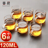 番易10YJ玻璃小茶杯加厚帶把功夫茶杯喝茶耐熱小杯子帶杯架茶杯套組 透明把杯120ML 六個