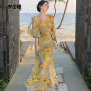 衣圖雅【抖音網(wǎng)紅同款】法式連衣裙新款2023夏季氣質(zhì)女神范長裙黃色戰(zhàn)袍 圖片色 均碼（可備注碼數(shù)）
