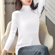 棲紀莫代爾高領(lǐng)打底衫女春秋新款堆堆領(lǐng)緊身冬季內搭長(cháng)袖T恤上衣 白色-高領(lǐng)（春秋款） 2XL  建議(125-140斤)
