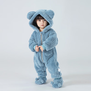婧麒（JOYNCLEON）嬰兒連體衣春秋冬純棉嬰兒衣服新生兒秋冬珊瑚絨爬服哈衣舒適透氣 海鹽藍 66
