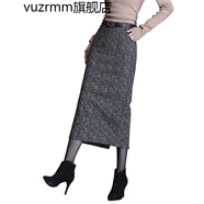 vuzrmm輕奢女裝品牌格子毛呢一步裙秋冬中長(cháng)款半身裙女2021新款高腰格紋包臀開(kāi)叉裙子 格紋-毛呢面料 M腰圍2.0尺