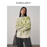 CIRCLOFY設(shè)計(jì)感提花工藝不規(guī)則線條毛衣女2025毛衣秋冬女套頭羊毛針織衫 苔蘚綠色 160/84A/M
