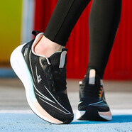 回力（Warrior）慢跑春秋透氣飛織網(wǎng)跑鞋男女緩震回彈競訓體測厚底減震跑步鞋 踩屎感/黑粉紅 39 尺碼標準