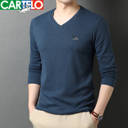 卡帝樂(lè )鱷魚(yú)V領(lǐng)長(cháng)袖T恤男春秋季棉質(zhì)打底衫休閑寬松中年男士純色上 深藍 48100-120斤